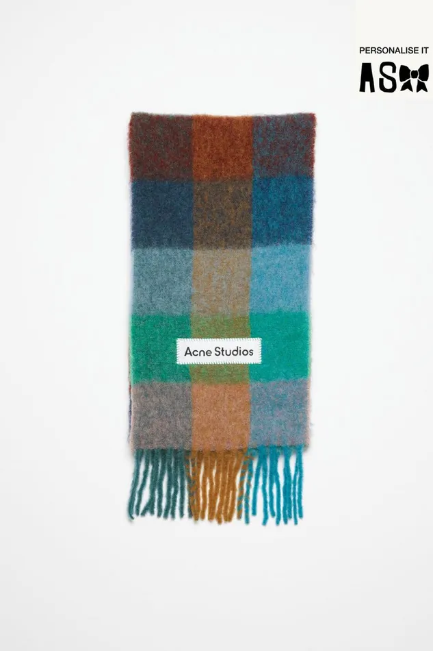 Men Mohair Checked Scarf Turquoisecamelblue Acne Studios Scarves