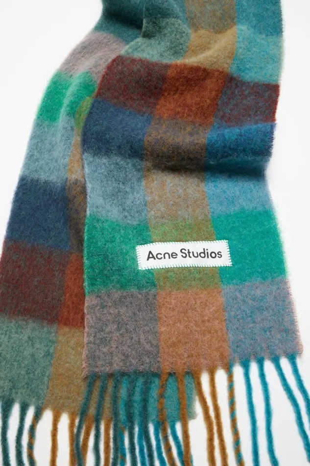 Men Mohair Checked Scarf Turquoisecamelblue Acne Studios Scarves