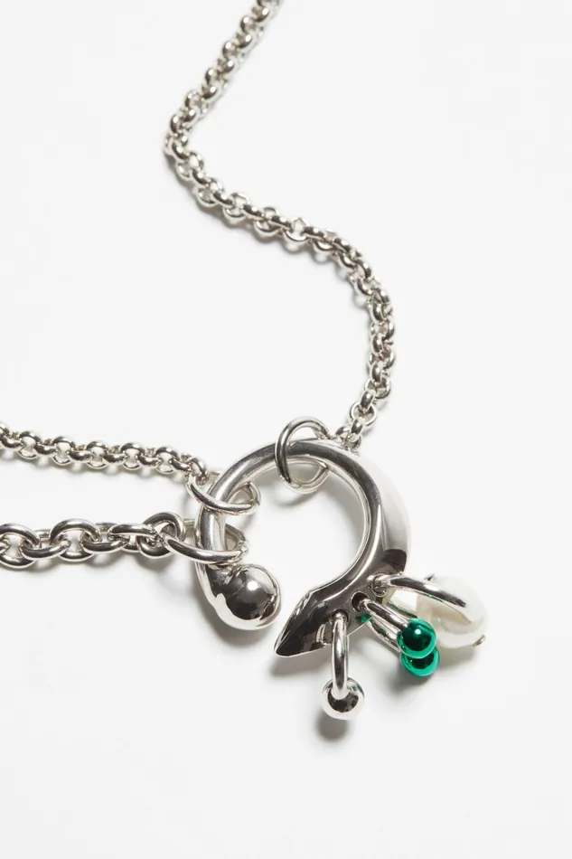 Men Multichain Charm Necklace Silvergreen Acne Studios Jewellery