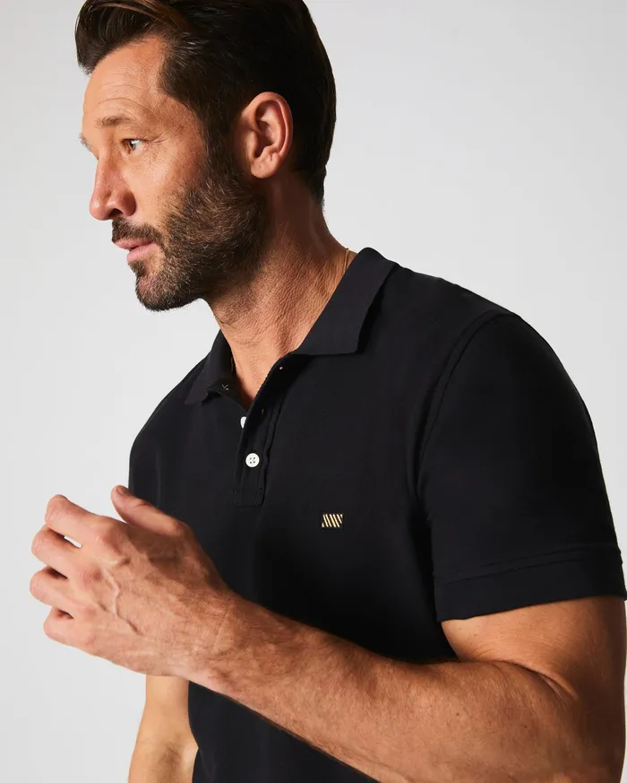 Men Pique Polo Black Billy Reid Polos Tees and Henleys