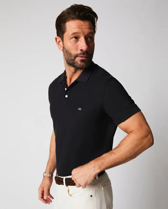 Men Pique Polo Black Billy Reid Polos Tees and Henleys