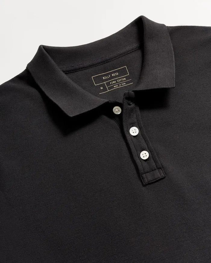 Men Pique Polo Black Billy Reid Polos Tees and Henleys