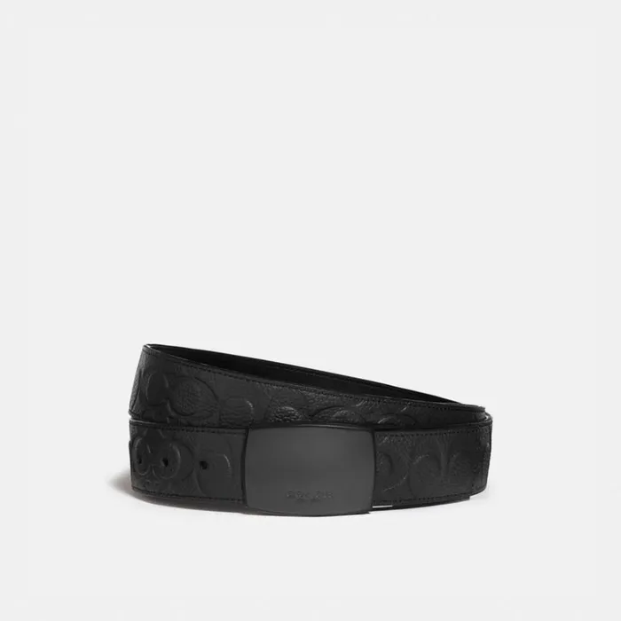 Men Plaque Buckle Cut To Size Reversible Belt 38 Mm Black Coach Belts