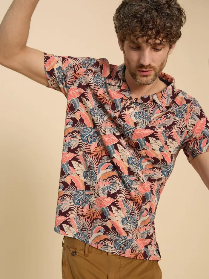 Men POLO SHIRTS White Stuff Floral Printed Polo Plum Purple Print Men POLO SHIRTS White Stuff Floral Printed Polo Plum Purple Print