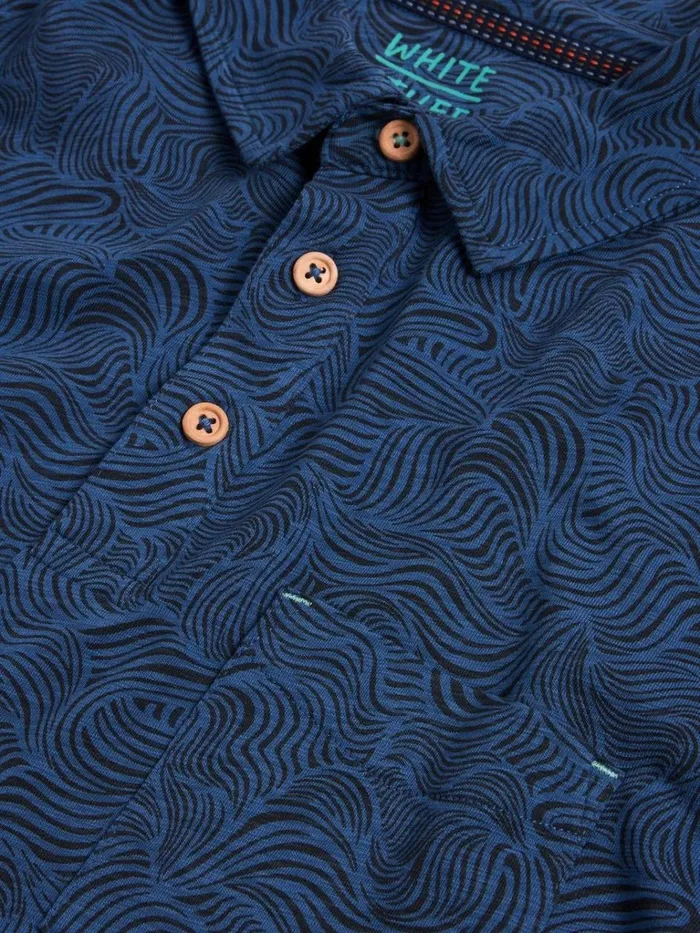 Men POLO SHIRTS White Stuff Waves Printed Polo Navy Print Men POLO SHIRTS White Stuff Waves Printed Polo Navy Print