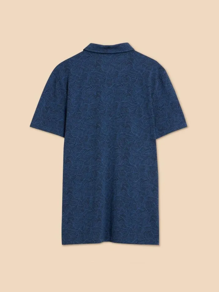 Men POLO SHIRTS White Stuff Waves Printed Polo Navy Print Men POLO SHIRTS White Stuff Waves Printed Polo Navy Print
