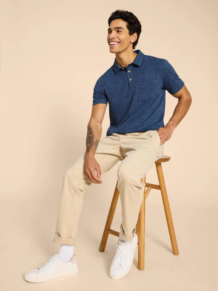 Men POLO SHIRTS White Stuff Waves Printed Polo Navy Print Men POLO SHIRTS White Stuff Waves Printed Polo Navy Print