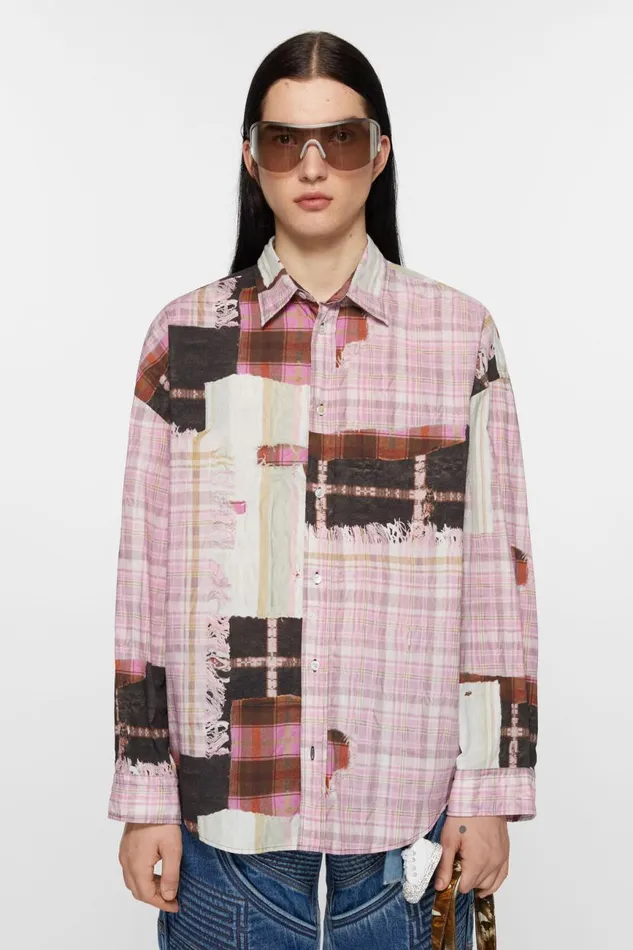 Men Print Buttonup Shirt Pink Multicolor Acne Studios Shirts