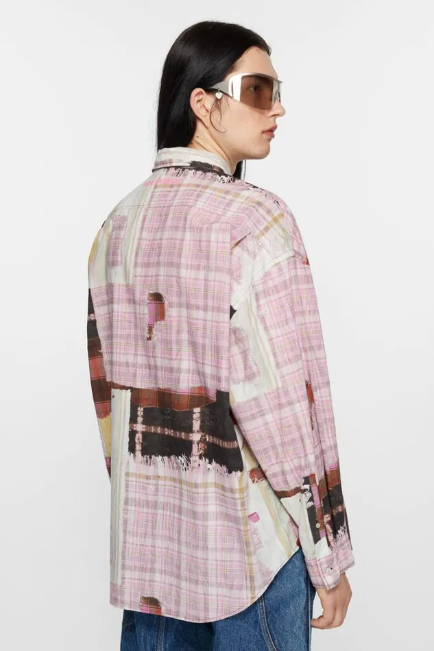 Men Print Buttonup Shirt Pink Multicolor Acne Studios Shirts
