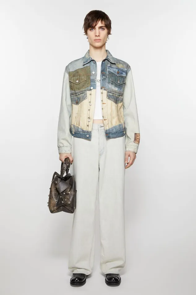Men Printed Jacket 8211 Fitted Fit Mid Blue Acne Studios Outerwear