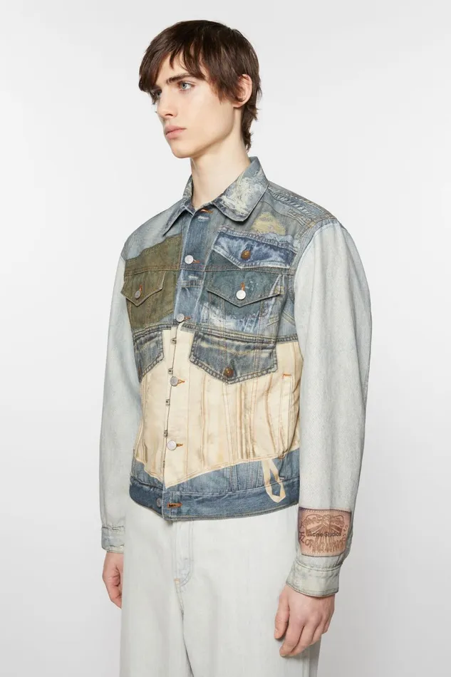 Men Printed Jacket 8211 Fitted Fit Mid Blue Acne Studios Outerwear