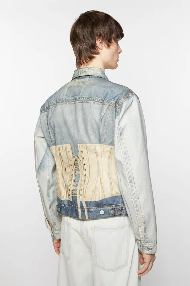 Men Printed Jacket 8211 Fitted Fit Mid Blue Acne Studios Outerwear