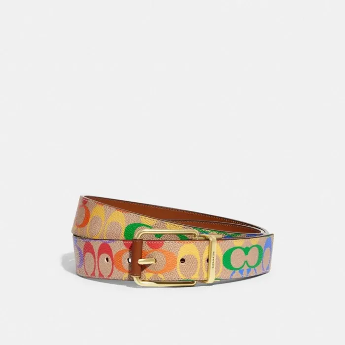 Men Roller Buckle Cut To Size Reversible Belt In Rainbow Signature Canvas 38 Mm Rainbow Signature Coach Belts