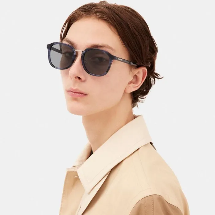 Men Rounded Geometric Sunglasses Blue Tortoise Coach Sunglasses