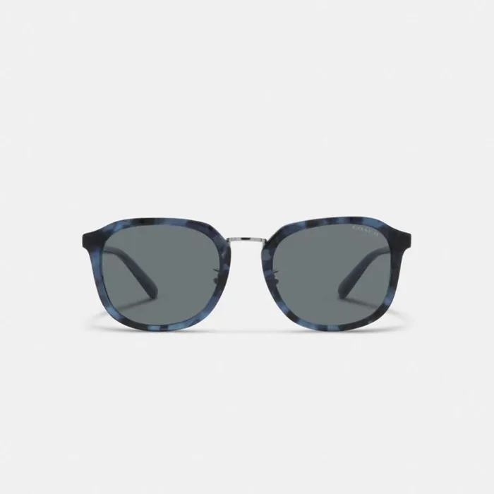 Men Rounded Geometric Sunglasses Blue Tortoise Coach Sunglasses