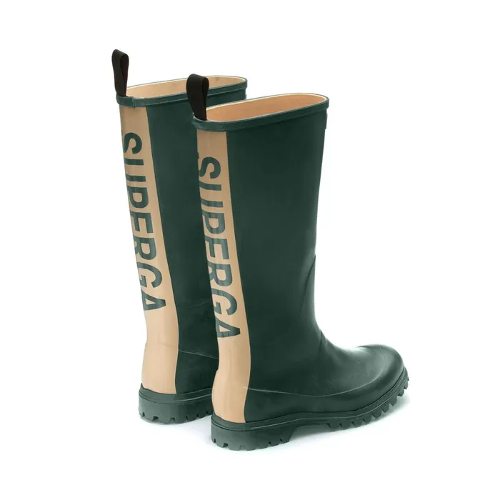 Men Rubber Boots Unisex 799 RUBBER BOOTS LETTERING High Cut GREEN DK FORESTOFF WHITE Superga Gumboots