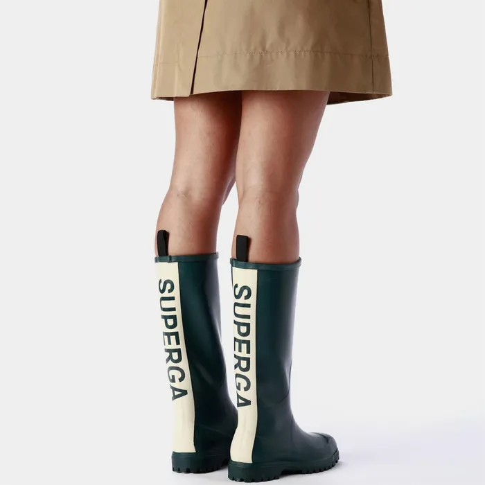 Men Rubber Boots Unisex 799 RUBBER BOOTS LETTERING High Cut GREEN DK FORESTOFF WHITE Superga Gumboots
