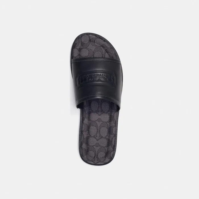 Men Sandal With Signature Jacquard Black Coach Sandals and Slides