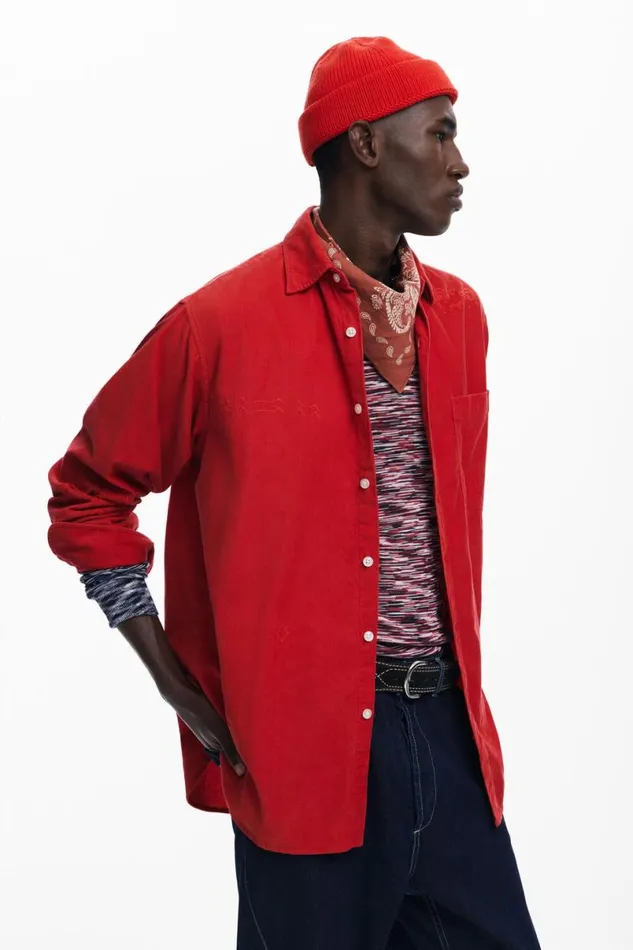 Men Shirts Desigual Red Shirt With Embroidery