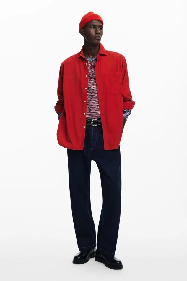 Men Shirts Desigual Red Shirt With Embroidery