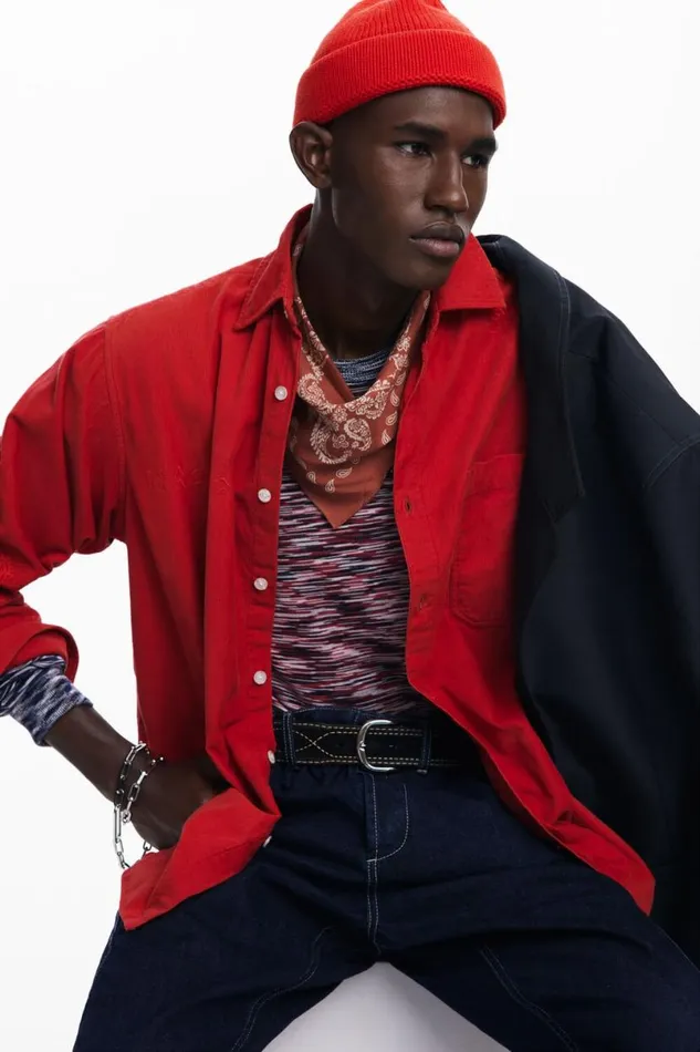 Men Shirts Desigual Red Shirt With Embroidery
