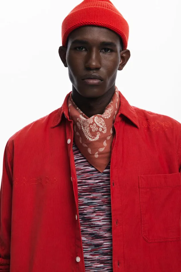 Men Shirts Desigual Red Shirt With Embroidery