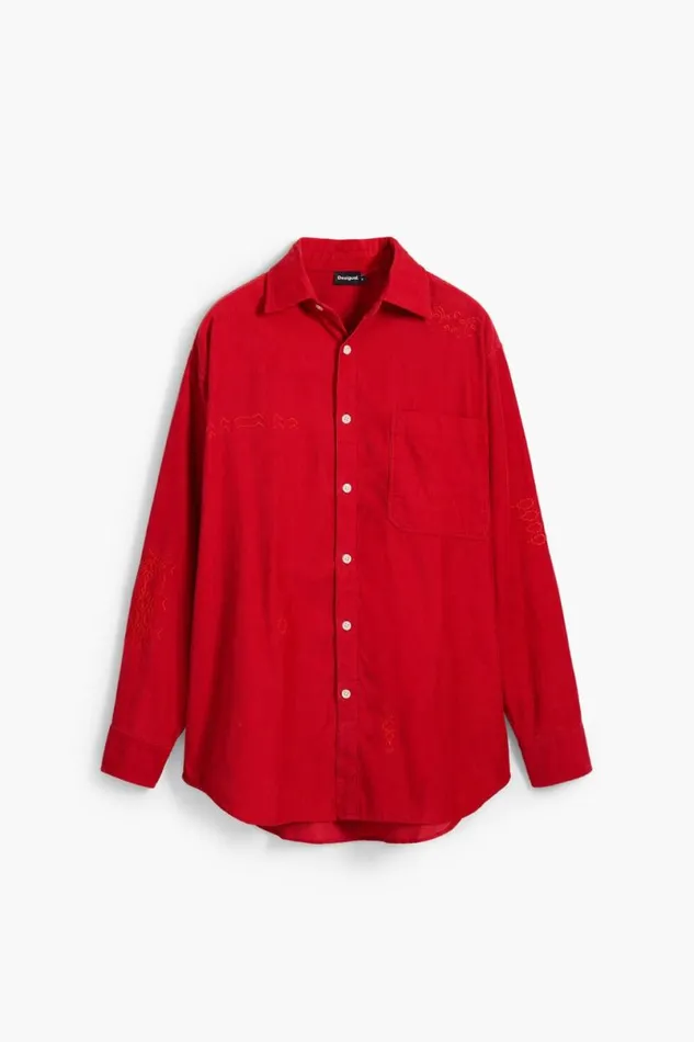 Men Shirts Desigual Red Shirt With Embroidery