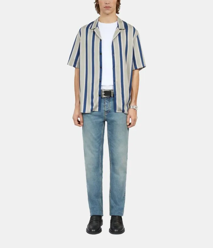 Men Shirts THE KOOPLES Blue And Gray Striped Short Sleeve Shirt