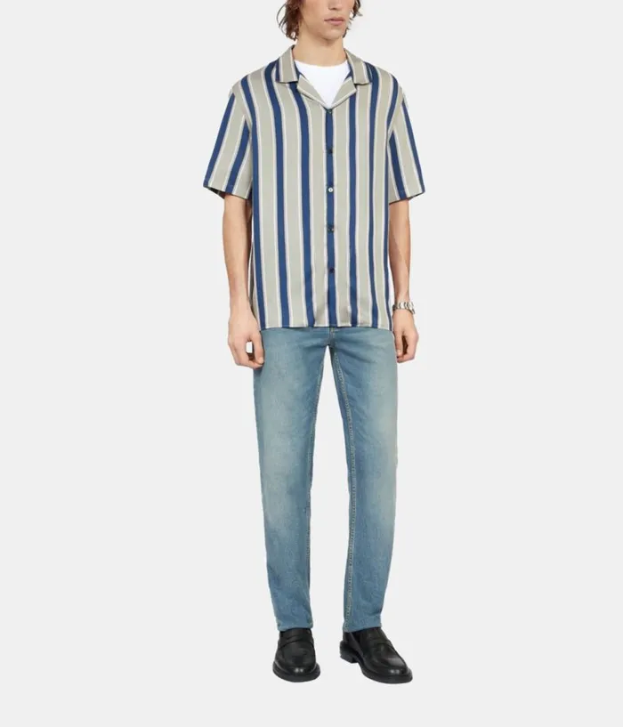 Men Shirts THE KOOPLES Blue And Gray Striped Short Sleeve Shirt Men Shirts THE KOOPLES Blue And Gray Striped Short Sleeve Shirt