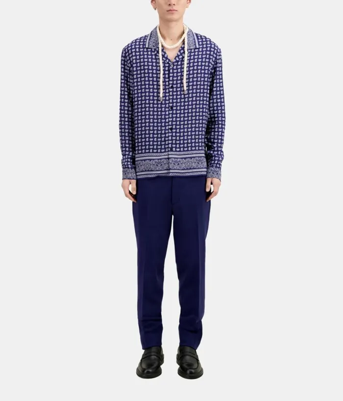 Men Shirts THE KOOPLES Blue And White Paisley Print Long Sleeve Shirt