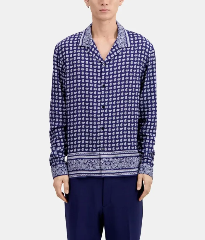 Men Shirts THE KOOPLES Blue And White Paisley Print Long Sleeve Shirt Men Shirts THE KOOPLES Blue And White Paisley Print Long Sleeve Shirt