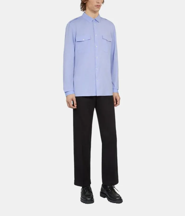 Men Shirts THE KOOPLES Sky Blue Chevron Shirt Men Shirts THE KOOPLES Sky Blue Chevron Shirt