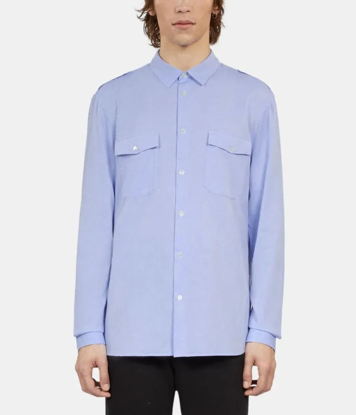 Men Shirts THE KOOPLES Sky Blue Chevron Shirt Men Shirts THE KOOPLES Sky Blue Chevron Shirt