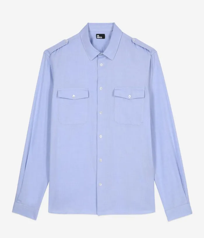 Men Shirts THE KOOPLES Sky Blue Chevron Shirt Men Shirts THE KOOPLES Sky Blue Chevron Shirt