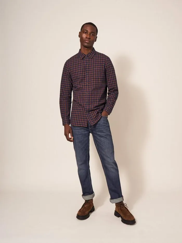 Men SHIRTS White Stuff Checked Twill Shirt Dark Navy