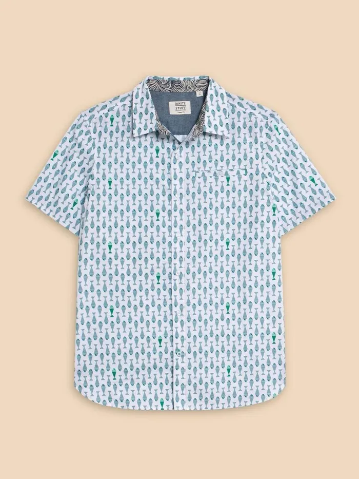 Men SHIRTS White Stuff Geo Fish Printed SS Shirt White Print Men SHIRTS White Stuff Geo Fish Printed SS Shirt White Print