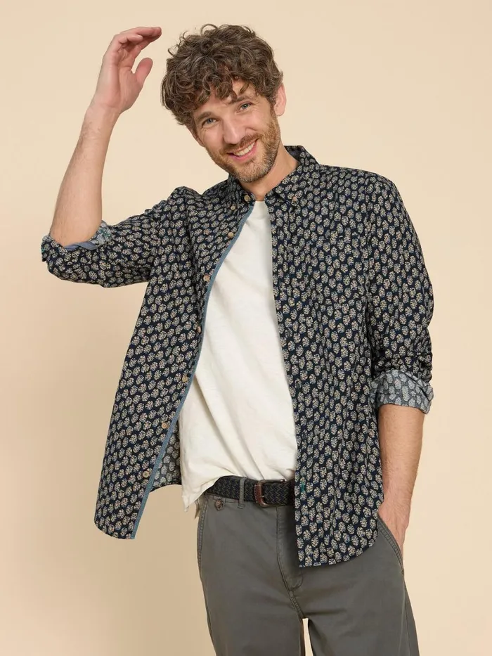 Men SHIRTS White Stuff Geo Floral Printed Shirt Navy Print Men SHIRTS White Stuff Geo Floral Printed Shirt Navy Print