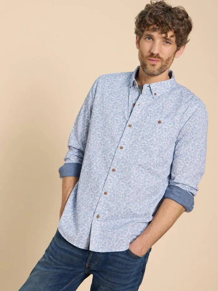 Men SHIRTS White Stuff Hare Print Cotton Shirt White Multi