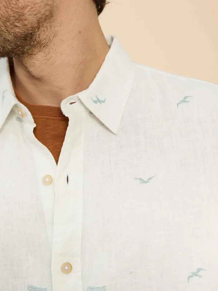 Men SHIRTS White Stuff Lighthouse Print Linen Shirt White Print