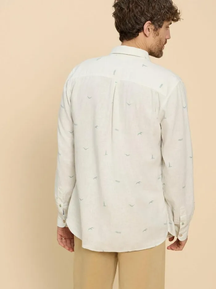 Men SHIRTS White Stuff Lighthouse Print Linen Shirt White Print Men SHIRTS White Stuff Lighthouse Print Linen Shirt White Print