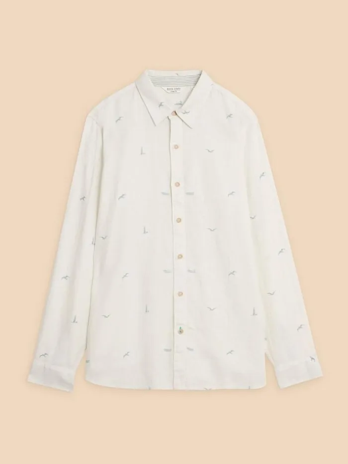 Men SHIRTS White Stuff Lighthouse Print Linen Shirt White Print Men SHIRTS White Stuff Lighthouse Print Linen Shirt White Print