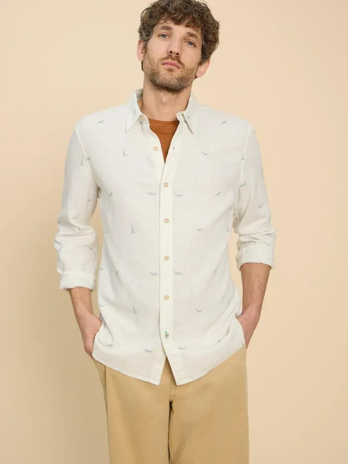 Men SHIRTS White Stuff Lighthouse Print Linen Shirt White Print Men SHIRTS White Stuff Lighthouse Print Linen Shirt White Print