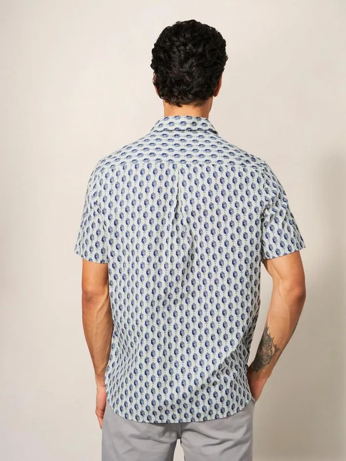 Men SHIRTS White Stuff Linear Fish Printed SS Shirt White Multi Men SHIRTS White Stuff Linear Fish Printed SS Shirt White Multi
