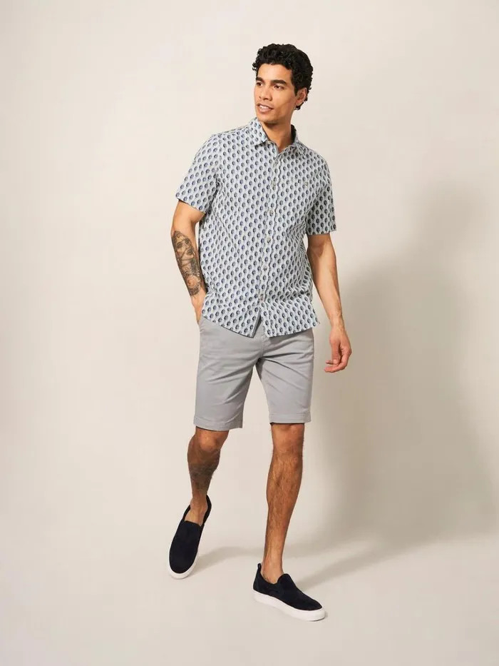 Men SHIRTS White Stuff Linear Fish Printed SS Shirt White Multi Men SHIRTS White Stuff Linear Fish Printed SS Shirt White Multi