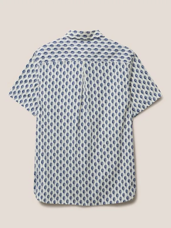 Men SHIRTS White Stuff Linear Fish Printed SS Shirt White Multi Men SHIRTS White Stuff Linear Fish Printed SS Shirt White Multi