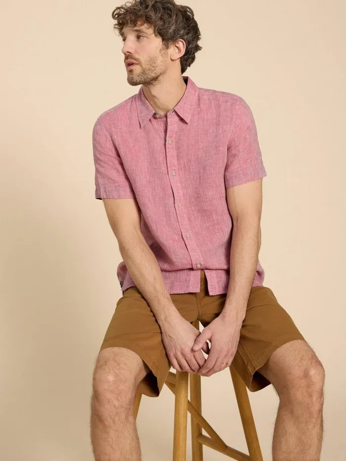 Men SHIRTS White Stuff Pembroke SS Linen Shirt Mid Red