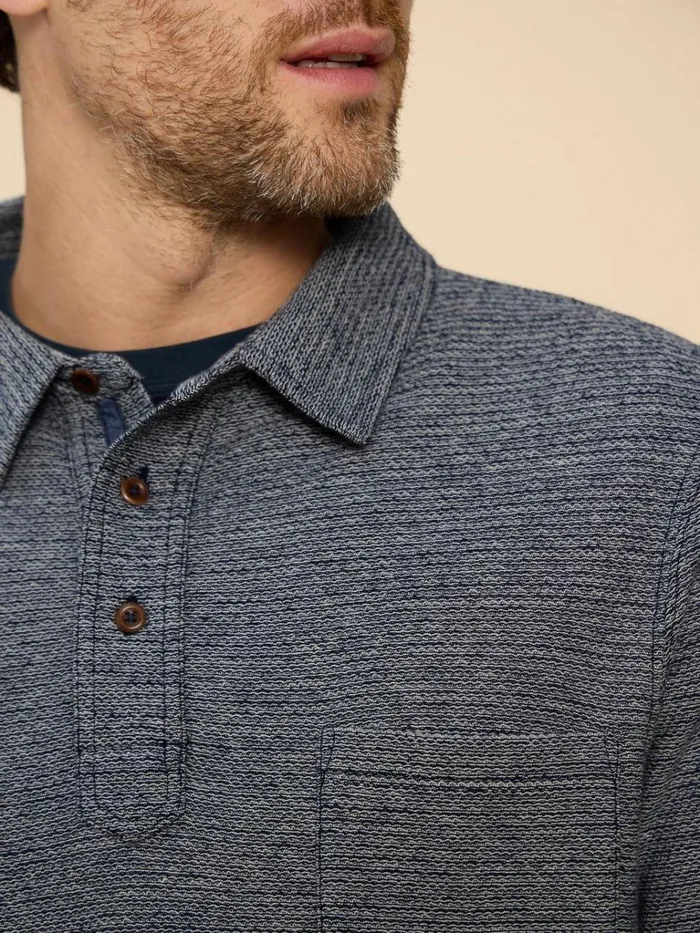 Men SHIRTS White Stuff Twisted Texture Polo Navy Multi Men SHIRTS White Stuff Twisted Texture Polo Navy Multi