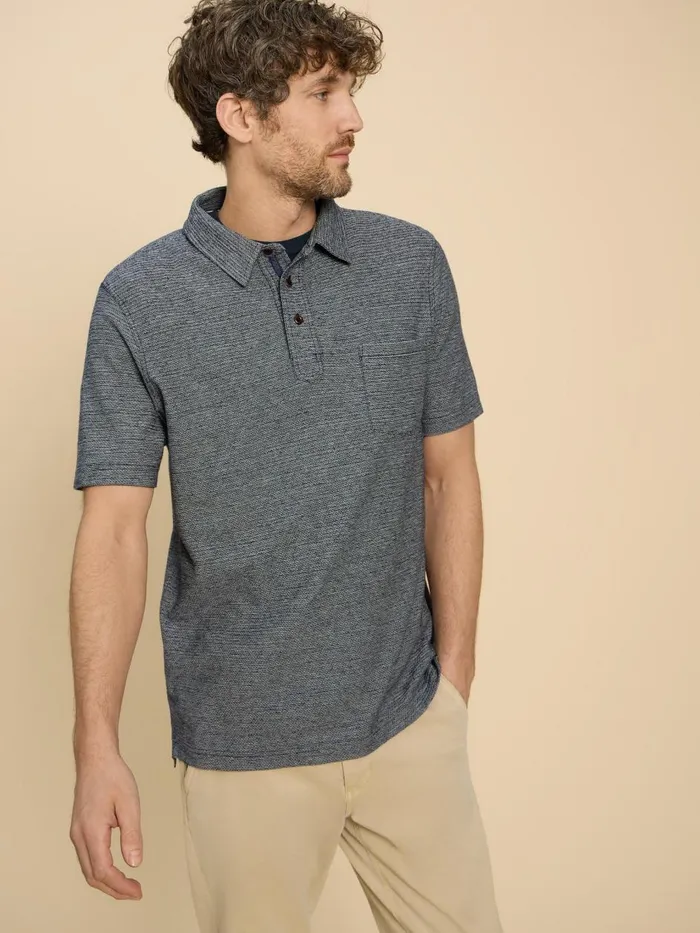 Men SHIRTS White Stuff Twisted Texture Polo Navy Multi Men SHIRTS White Stuff Twisted Texture Polo Navy Multi