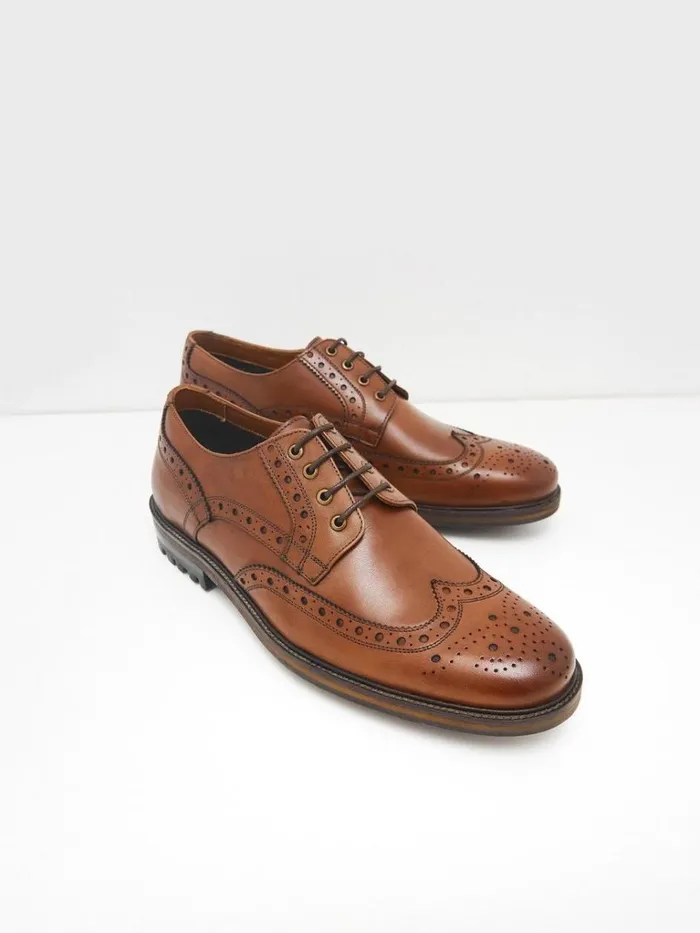 Men SHOES White Stuff Arlo Brogue Leather Shoe Dark Tan