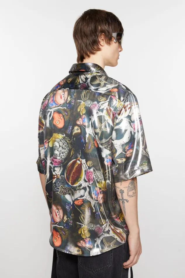 Men Short Sleeve Shirt Black Multicolor Acne Studios Shirts